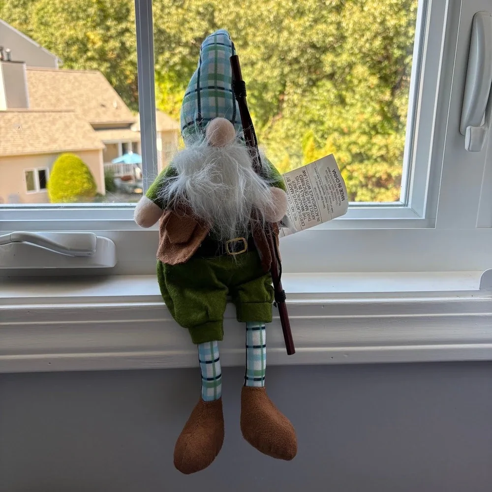 Dennis East International Fishing Gnome Plush Green Plaid Cabin Decor 16 Inch